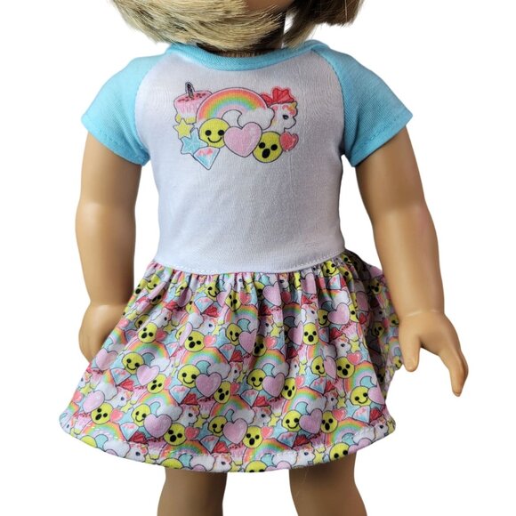 FibreCraft For 18" Doll Dress Emoji Rainbow Heart Short Sleeve Clothes AG OG - Picture 1 of 6